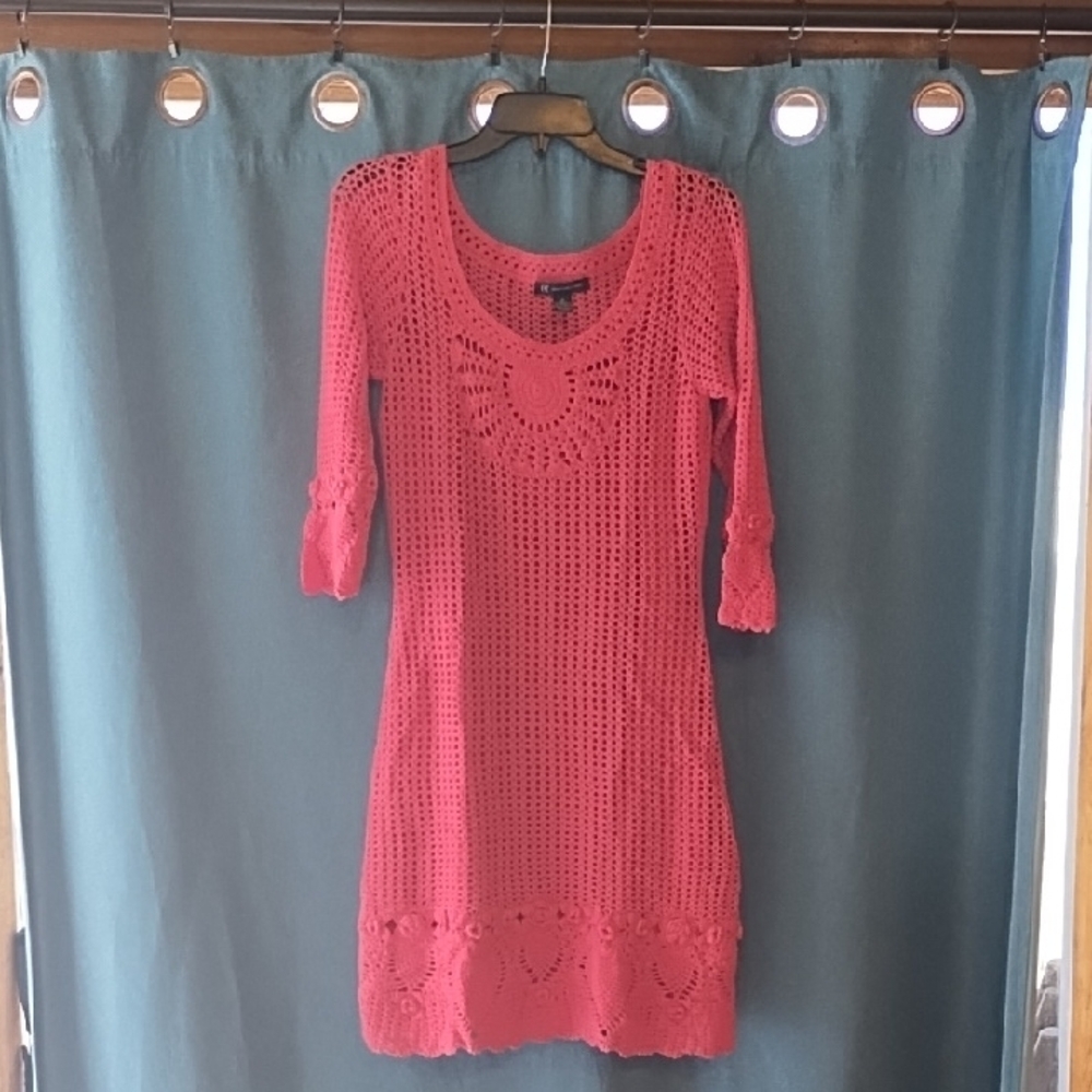 INC International Concepts Crochet Knit Sweater Dress Vibrant Pink - Picture 5 of 5